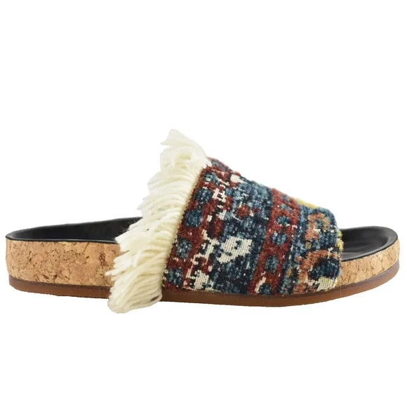 Chloe Kerenin Kilim Rug Tapestry Fringe Multicolor Slide Slip On Flat Sandal 36 - Picture 1 of 14